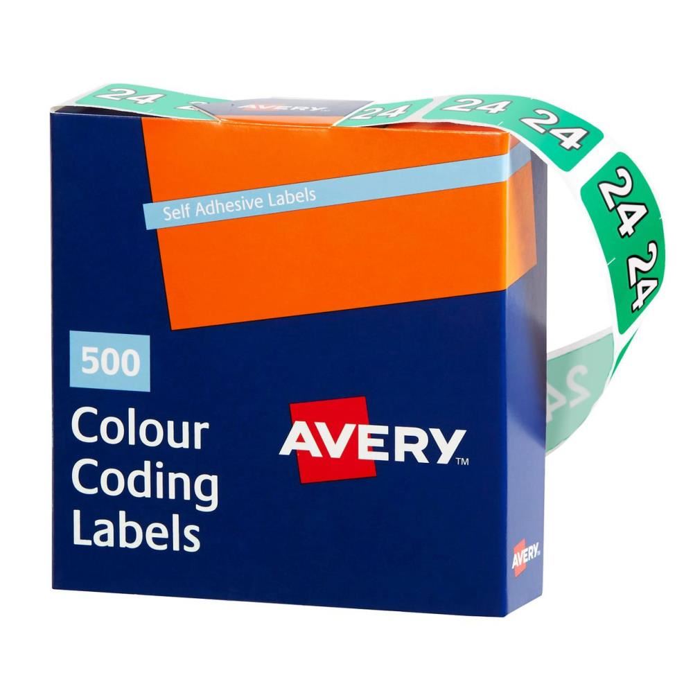 Image for AVERY 43274 LATERAL FILE LABEL SIDE TAB YEAR CODE 24 25 X 38MM GREEN BOX 500 from SBA Office National - Darwin